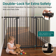 Load image into Gallery viewer, Cumbor 36" Extra Tall Baby Gate for Stairs, 30.4-56.8" Extra Wide Dog Gate Indoor, Dual Lock &amp; Self-Closing Child Gate for Doorways, Hallways &amp; Large Opening, Safety Baby Proofing for the House, Black
