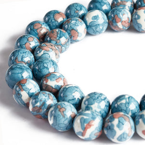 60pcs 6mm Natural Blue Rain Flower Beads Gemstone Beads Round Loose Beads for Jewelry Making