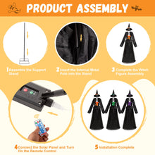Load image into Gallery viewer, Halloween 65inch Light Up Witch Decoration Set of 3 Outdoor Graveyard Atmosphere Prop with Metal Base, Water-Proof Solar Powered Control Box &amp; Remote LED Witches for Yard Haunted House Horror Decor
