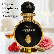 Load image into Gallery viewer, AHUJA Drunk Saint Parfum – 3.4 oz Unisex Luxury Fragrance | 30% Organic Oils | Long Lasting Niche Scent | Cognac, Raspberry, Rose, Ambergris | Premium Gift Box Packaging | “Even Angels Get Drunk”
