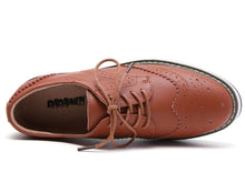 Load image into Gallery viewer, DADAWEN Women's Platform Lace-Up Wingtips Square Toe Oxfords Shoe Brown Leather US Size 9/Asia Size 41/25.5cm
