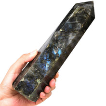 Load image into Gallery viewer, MOGEMT Large Labradorite Crystal Tower Natural Healing Crystal Point Wand Obelisk 6 Faceted Reiki Chakra Meditation Therapy Home Decor Gift 1.5-2 LBS
