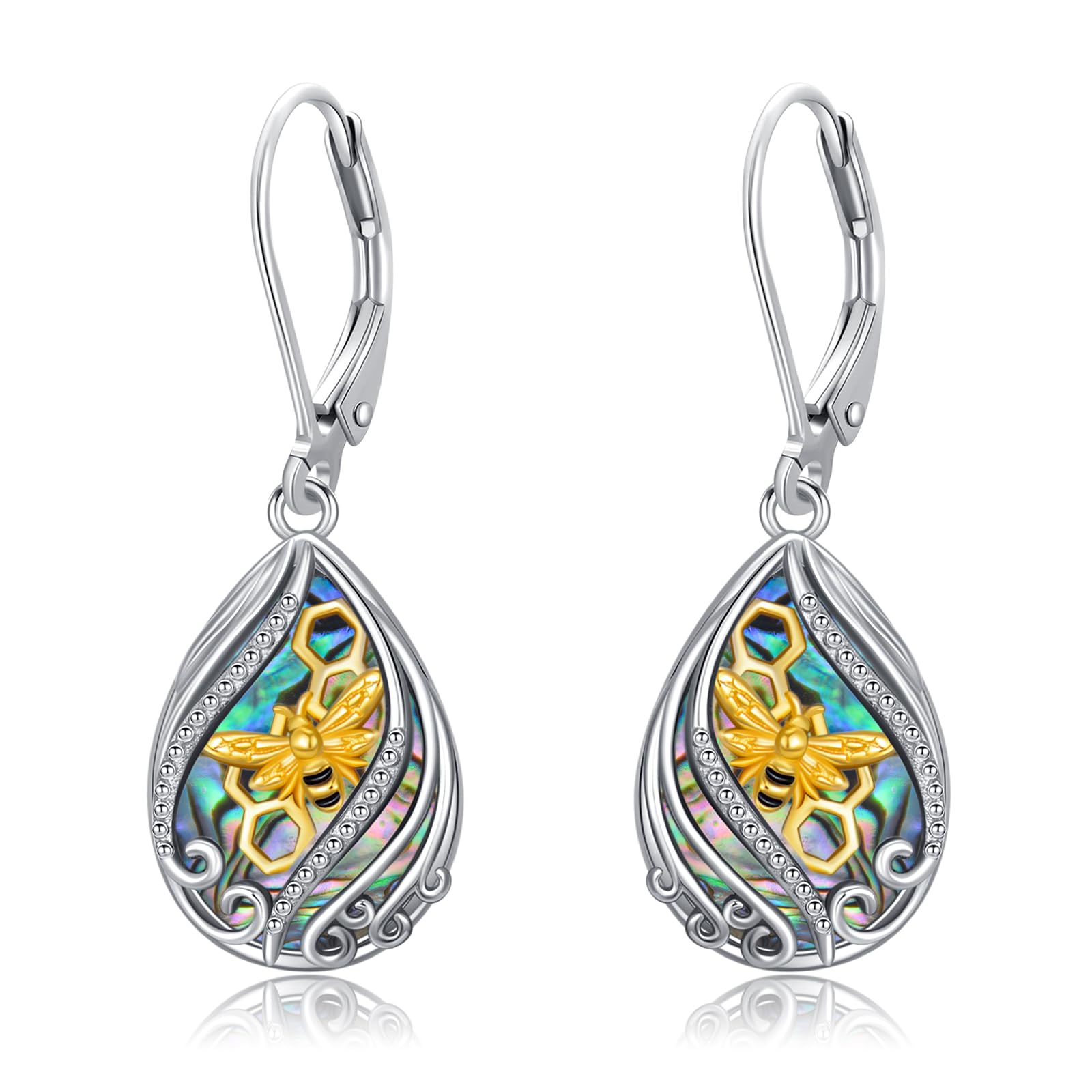 Load image into Gallery viewer, YYmqmq Bee Earrings 925 Sterling Silver Abalone Dangle Earrings Jewelry Bee Gifts for Women Girlfriend