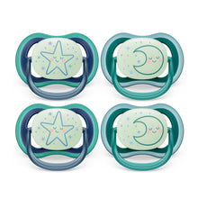 Load image into Gallery viewer, Philips Avent Ultra Air Pacifier - 4 x Light, Breathable Glow-in-The-Dark Baby Pacifiers for Babies Aged 6-18 Months, BPA Free with Sterilizer Carry Case, SCF376/08
