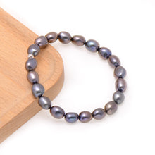 Load image into Gallery viewer, 8-9 MM Cultured Freshwater Baroque Pearl Stretch Bracelet 7 Inch, Dyed Greenish Black

