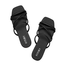 Load image into Gallery viewer, FITORY Women's Slide Sandals, Chic Cross-Strap &amp; Comfy Flat shoes for Summer Black Size 8
