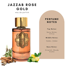 Load image into Gallery viewer, Jazzab Rose Gold Arab Perfume 100ml –Rose Woody Amber Oud Perfume For Her Eau De Parfum 100ml Fresh Scent Spray for Women
