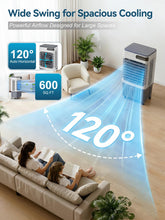Load image into Gallery viewer, 3000CFM Swamp Cooler, 4-IN-1 Evaporative Air Conditioners With 9.2 Gal Water Tank, 4 Ice Packs, Remote, 12H Timer, 120°Oscillation, 36”Portable Cooling Fan with 3 Modes&amp;Speeds for Bedroom Indoor Room
