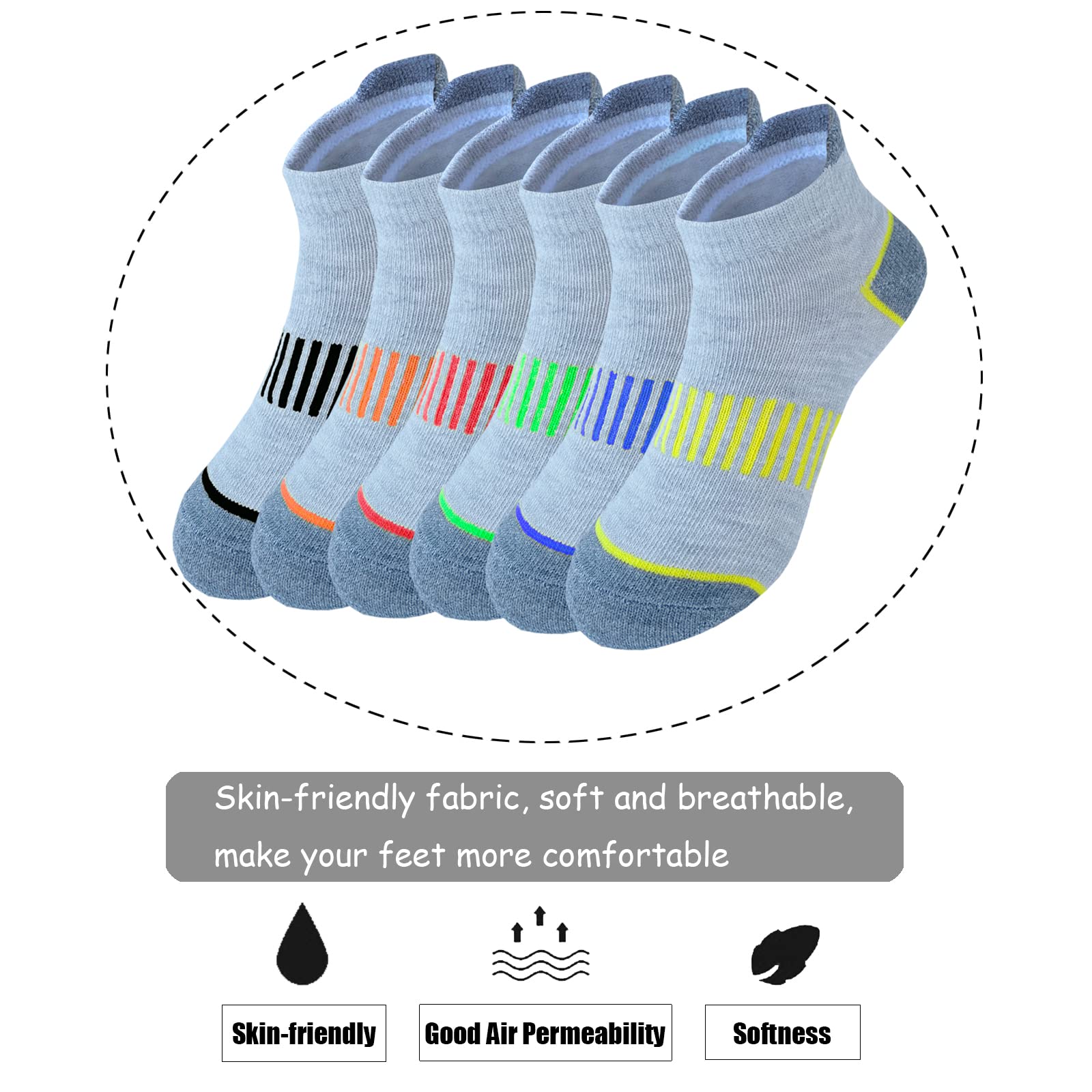 Load image into Gallery viewer, JAMEGIO Boys Socks 12 Pairs Ankle Athletic Sock Half Cushion Low Cut socks for Little Big Kids Size Age 3-10 Years(5-7 Years)