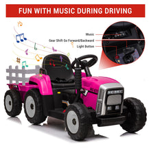 Load image into Gallery viewer, Garvee 12V 4.5Ah Kids Ride on Tractor with Trailer &amp; Remote Control, 5Mph Speed, Toddler Electric Vehicle Car with Headlights,2+1 Gear Shift, Music, USB for 3-6 Years Children, Two 25W Motors, Rose
