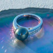 Load image into Gallery viewer, mihiarii Tahitian Black Pearl Anniversary Ring Moissanite Iced Out Sterling Silver S925 Rings Birthday Mothers Day Valentines Day Christmas Gifts for Mom Her Women 7
