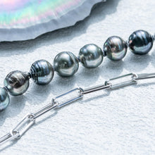 Load image into Gallery viewer, mihiarii Tahitian Black Pearl Link Bracelet Paperclip Chain Moissanite Sterling Silver 9MM Baroque Pearl Birthday Anniversary Mothers Day Valentines Day Christmas Gifts for Mom Her Women
