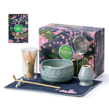 Load image into Gallery viewer, Buucup Matcha Whisk Set, Ceramic Matcha Set Includes Matcha Bowl, Matcha Whisk and Holder, Bamboo Scoop, Scoop Rest, Sifter and Tea Towel - 7 Pcs Matcha Kit for Matcha Lovers (Blue)
