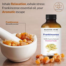 Load image into Gallery viewer, MAJESTIC PURE Frankincense Essential Oil with Glass Dropper | 100% Pure and Natural Frankincense Oil | Premium Grade Essential Oils for Diffusers, Skin, Aromatherapy, Massage | 4 Fl Oz
