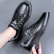 Load image into Gallery viewer, Men's Crocodile Pattern Waterproof Cowhide Shoes,Height Lifting Non-Slip Casual Softsole Oxford Fashion Leather Lace-Up Sneaker (Black,9.5,Men)
