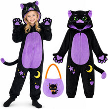 Load image into Gallery viewer, GIFTINBOX Halloween Cat Costume for Girls, Kids Black Cat Animal Onesie S
