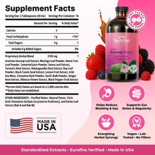 Load image into Gallery viewer, Serene Herbs Soursop Bitters Liquid with Soursop Leaves for Gut Cleanse, Detox &amp; Immune Boost with Black Seed, Moringa, Irish Moss, Ashwaganda, Turmeric, 16 fl oz (16 Fl Oz (Pack of 1), Mixed Berry)

