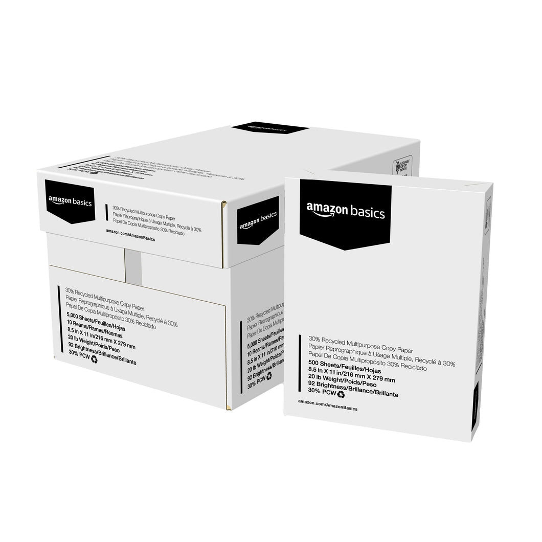 Amazon Basics 30% Recycled Multipurpose Copy Printer Paper, 8.5