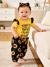 Load image into Gallery viewer, AMAWMW Baby Girl Clothes Set Daddys Girl Mommys World Ruffle Romper Top Floral Pants Newborn Infant Girl Outfit, D-Yellow, 12-18 Months
