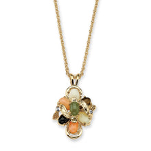 Load image into Gallery viewer, PalmBeach Yellow Gold-Plated Oval Shaped Genuine Green Jade, Tiger's Eye, Opal, Coral and Onyx Pendant (27mm) with 18 inch Chain
