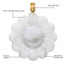 Load image into Gallery viewer, ALOHAPLUS 18K Solid Yellow Gold Natural Grade A Jadeite Smiling Flower Murakami Motif, Genuine Jade Pendant Necklace, Handcarved Jadeite, with Gift Box (White Jade Flower)
