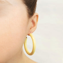 Load image into Gallery viewer, Yellow Gold Plated Sterling Silver Glossy Pastel Yellow Resin Large Open Hoop Earrings for Women
