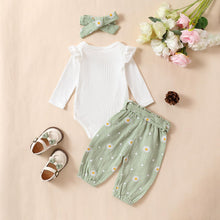 Load image into Gallery viewer, Kaipiclos Newborn Infant Girl Clothes Rib Knit Romper Daisy Print Pants Headband Baby Clothes for Girls 0 3 6 12 18 24 Months
