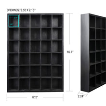Load image into Gallery viewer, GSM Brands Shot Glass Display Case, Black Wood, Holds Set of 30 Glasses (16.7 x 12.2 - Each Opening Measures 2.52 x 2.13)
