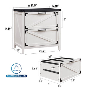 JXQTLINGMU 2 Drawer Farmhouse File Cabinet, Lateral Filing Cabinet with Lock for Home Office, Compatible Legal Letter A4 F4 Size, White