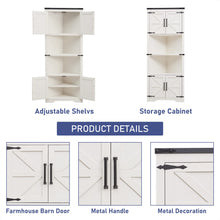 Load image into Gallery viewer, JXQTLINGMU Farmhouse Corner Cabinet, Tall Corner Bathroom Storage Cabinet with Barn Door Design &amp; Adjustable Shelves, for Laundry Room, Living Room, Kitchen,(White)
