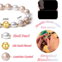 Load image into Gallery viewer, MetJakt 10mm Handmade Colorful Bling Beaded Bracelets Crystal Shell Pearl Stretch Jewelry for Women (Beige Porcelain)
