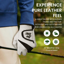 Load image into Gallery viewer, Golf Gloves Men Leather Left Hand for Right Handed Golfer Value 2 Pack, Mens Golf Glove for All Weather Grip Comfortable, Pro Design Fit Size Small Medium ML Large XL (White-1 Pack, Large, Left)
