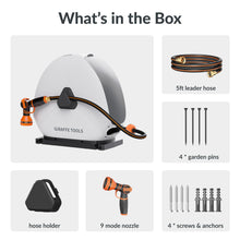 Load image into Gallery viewer, Giraffe Tools Retractable Heavy Duty Hose Reel, 5/8" x 92FT Automatic Rewind Garden Hose Reel with 360° Swivel Base, Ground Mounted for Lawn, Patio, Concrete Floor &amp; Yard Watering
