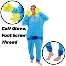 Load image into Gallery viewer, COSUSKET Fitted Unisex Adult Aliens Onesie Pajamas, Halloween Flannel Women's Cosplay One Piece Costume Green/Blue
