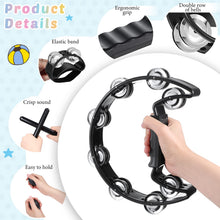 Load image into Gallery viewer, Yeshone 6 Pcs Tambourines for Adults, Hand Held Half Moon Tambourine Foot Tambourine with Bells Wood Rhythm Sticks Egg Shakers Musical Hand Percussion Instrument Set for Party Music Supplies (Black)
