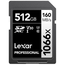 Load image into Gallery viewer, Lexar 512GB Professional 1066x SDXC Memory Card, UHS-I, C10, U3, V30, Full-HD &amp; 4K Video, Up To 160MB/s Read, for DSLR and Mirrorless Cameras (LSD1066512G-BNNNU)
