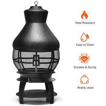 Load image into Gallery viewer, Giantex Wood Burning Chiminea, Heavy Duty Fireplace Chimenea Wooden Fire Pit with 2-Piece Log Grate, Premium Rain Cap &amp; Fire Poker, 360°Fire Retardant Mesh Cover, Ideal for Garden, Patio, Backyard
