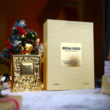 Load image into Gallery viewer, Lonkoom Regal Gold Unisex Perfume for Women Men, Fruity Gourmand Eau De Parfum Spray Long-Lasting Fragrance 3.4 Fl Oz/100ml, Tropical Notes of Orchid Heliotrope Tangerine Vanilla Musk Sandalwood
