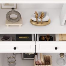 Load image into Gallery viewer, Homsee Tall Bookcase Bookshelf with Shelves, Drawers &amp; 2 Carved Glass Doors, Wooden Display Storage Cabinet with 14 Compartments for Home Office, Living Room, White (63" W x 15.7”D x 78.7”H)
