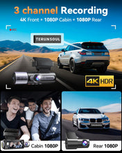 Load image into Gallery viewer, 4K Dash Cam Front and Rear, Full HD 3 Channel Dashcam, Free 128GB Memory Card, Built-in 5.8GHz WiFi Built-in GPS, Collision Sensor, Night Vision, 3.16" IPS, 24H Parking Mode（Black）
