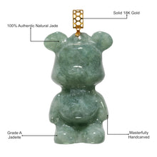 Load image into Gallery viewer, ALOHAPLUS 18K Solid Yellow Gold Natural Grade A Jadeite Teddy Bear, Genuine Jade Pendant Necklace, Handcarved Jadeite, with Gift Box (Green Jade Bear)
