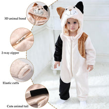 Load image into Gallery viewer, TONWHAR Baby Halloween Costume Hooded Romper – Infants Toddlers Animal Jumpsuit for Fall Winter Kids Daily Playwear(2-3 Months,Cat)
