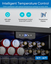 Load image into Gallery viewer, Feelfunn 3.2 Cu.Ft Mini Fridge with Glass Door - 126 Can Beverage Refrigerator Cooler for Drink Beer Wine Soda, Small Fridge for Bedroom Office Bar Dorm, 4 Adjustable Shelves, Black
