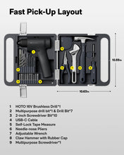 Load image into Gallery viewer, HOTO 25PCS Household Tool Kit with 16V Brushless Drill, 3/8” Keyless Chuck, Smart Display, 50 N·m Torque, 32 Torque Settings, LED Light, Includes Hammer, Wrench, Pliers, 8 x Drill Bits, 10 x Bits
