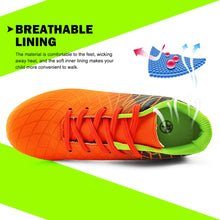 Load image into Gallery viewer, JABASIC Kids Outdoor Soccer Cleats Athletic Firm Ground Football Shoes (13M,Orange)
