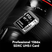 Load image into Gallery viewer, Lexar 512GB Professional 1066x SDXC Memory Card, UHS-I, C10, U3, V30, Full-HD &amp; 4K Video, Up To 160MB/s Read, for DSLR and Mirrorless Cameras (LSD1066512G-BNNNU)

