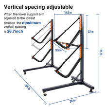 Load image into Gallery viewer, UOKRR Kayak Storage Rack, Heavy Duty Freestanding Dual Storage Rack with Hooks, Height Adjustable for 2 Kayaks, SUPs, Paddle Boards and Canoes
