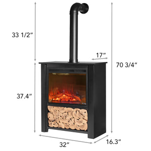 Innsbruck Electric LED Fireplace Stove - Décor Chimney Flue and Wood - 32" Wide x 38" Tall – Soot Black Finish - New 2024