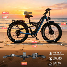 Load image into Gallery viewer, E·Bycco 9000W Peak Dual Motor E-Bike for Adults, 52V 30AH, 55M P H Top Speed, 100 Miles Long Range, Full Suspension, Hydraulic Brake, 26 Inch Fat Tire Electric Bike (V9 Blue with Cycling Bag)
