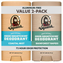 Load image into Gallery viewer, Dr. Squatch Natural Men’s Deodorant – Aluminum Free Natural Deodorant Men with Charcoal &amp; Postbiotics for 72-Hour Odor Protection – Coastal Mist, 2.65oz Stick (2-Pack)

